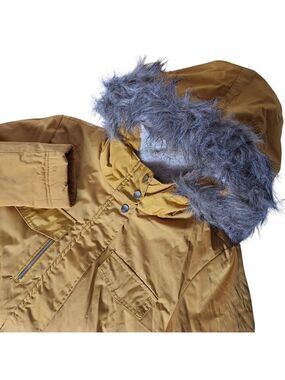 New Look Womens Small Parka Coat Faux Fur Hood Gold Zip